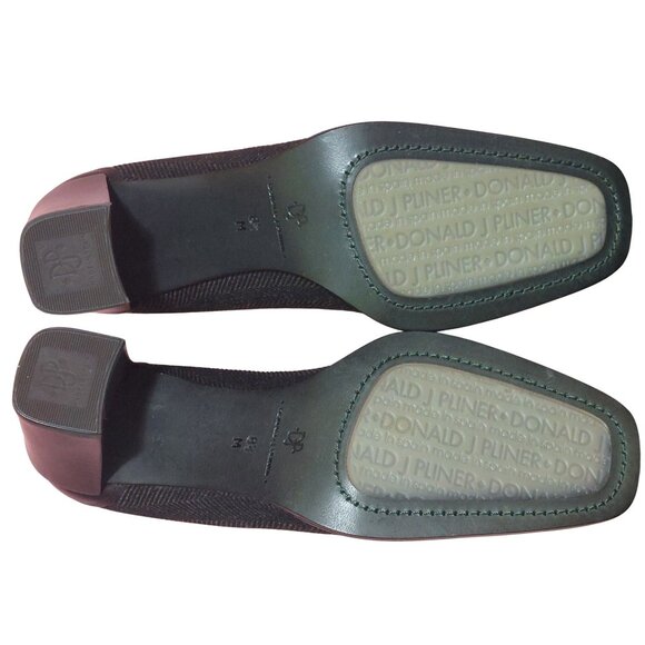 Donald J Pliner Womens 8.5M Brown Herringbone 3 Inch Heeled Loafers~Dark Brown - Picture 6 of 8